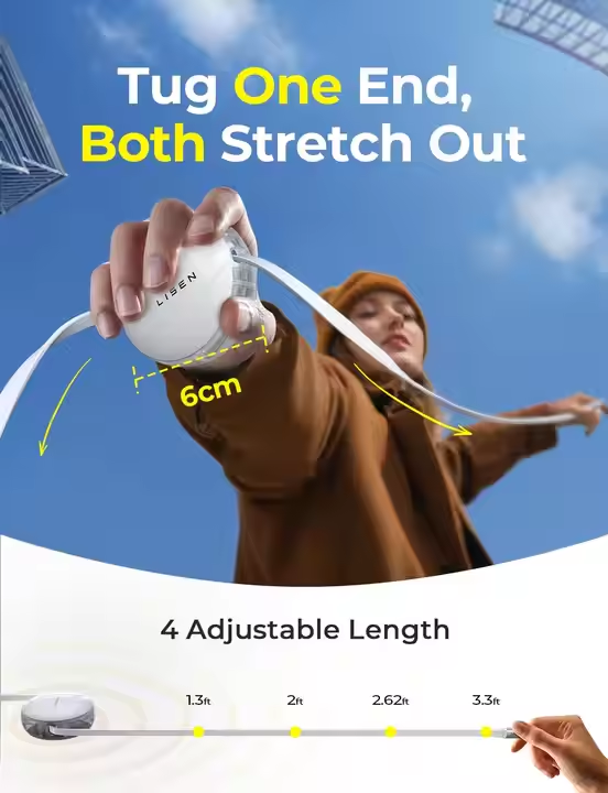 240W Retractable USB C to USB C Retractable Fast Charging Cable