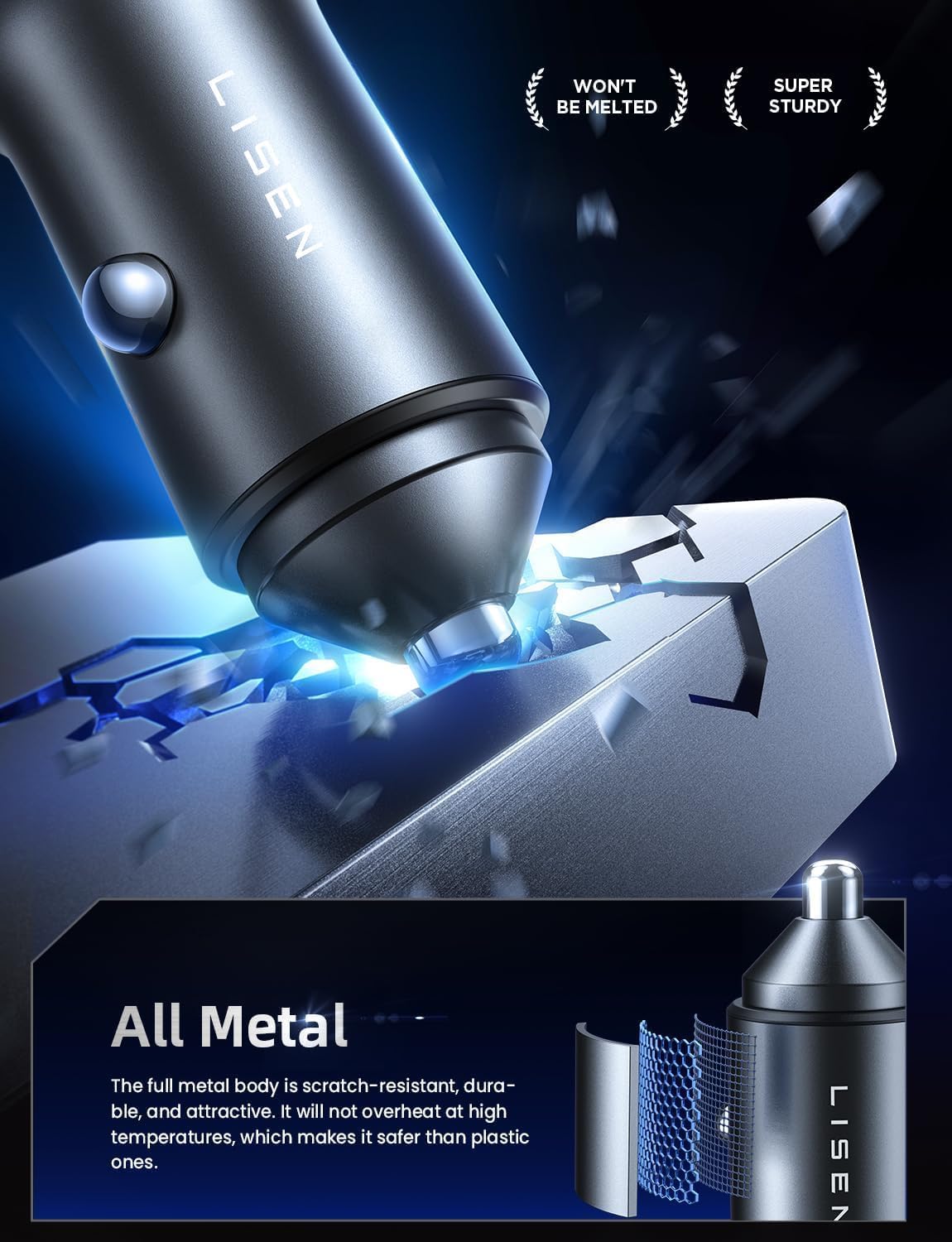 95W Car Charger with USB TYPE (C and A)