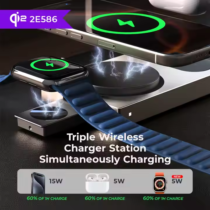 W104 3-in-1 Qi2 Magnetic Wireless Charger