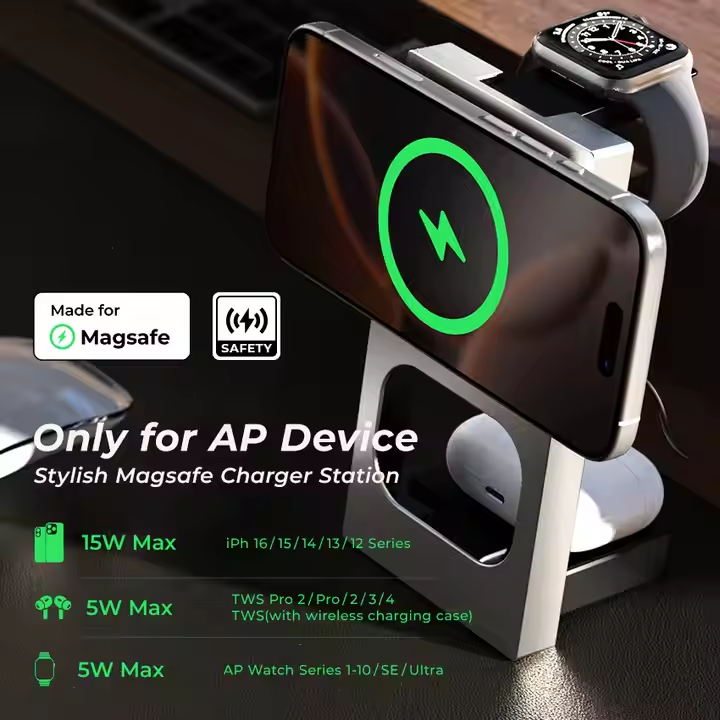 W104 3-in-1 Qi2 Magnetic Wireless Charger