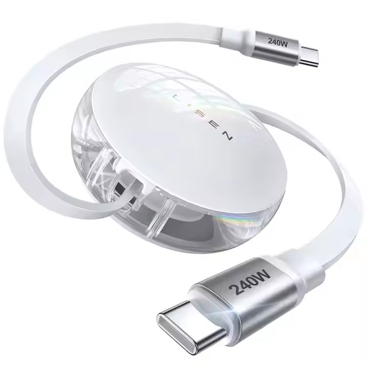 240W Retractable USB C to USB C Retractable Fast Charging Cable